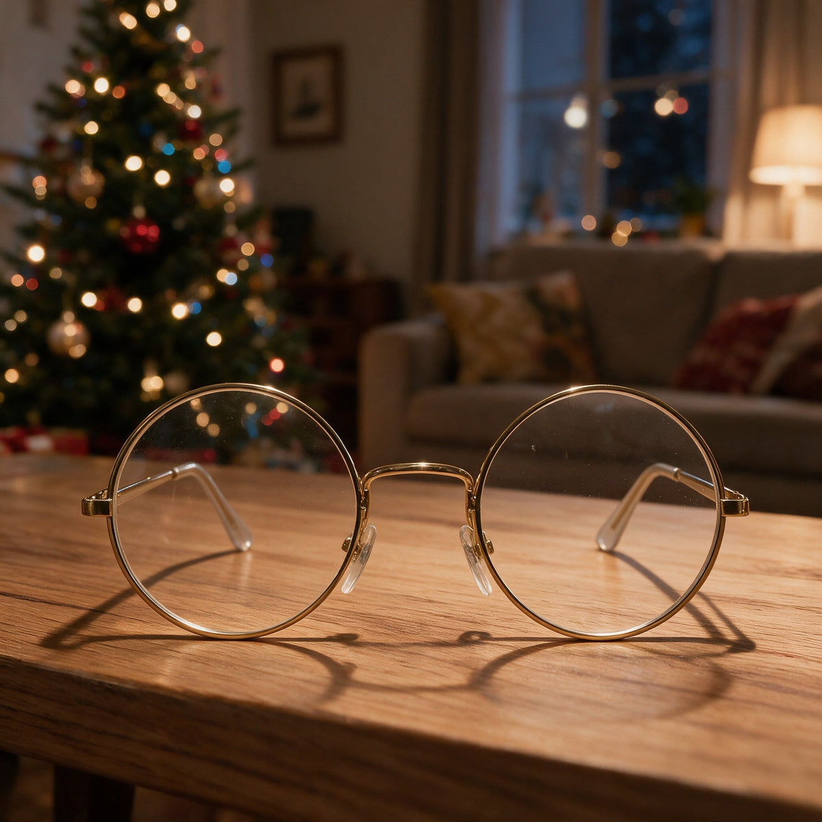 Lunettes rondes en métal doré, Père Noël ou grand-mère