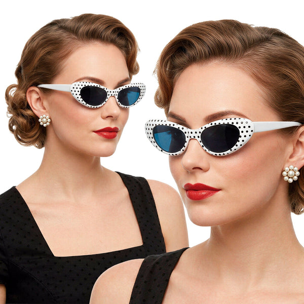 Lunettes à pois style années 60, noires ou blanches