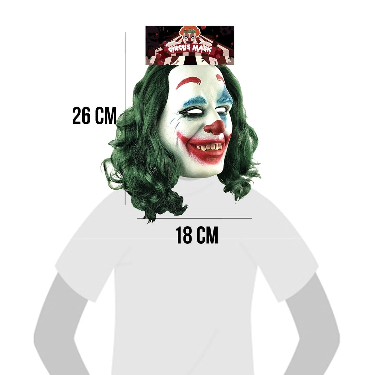 Masque intégral de clown vert en latex — vue 3