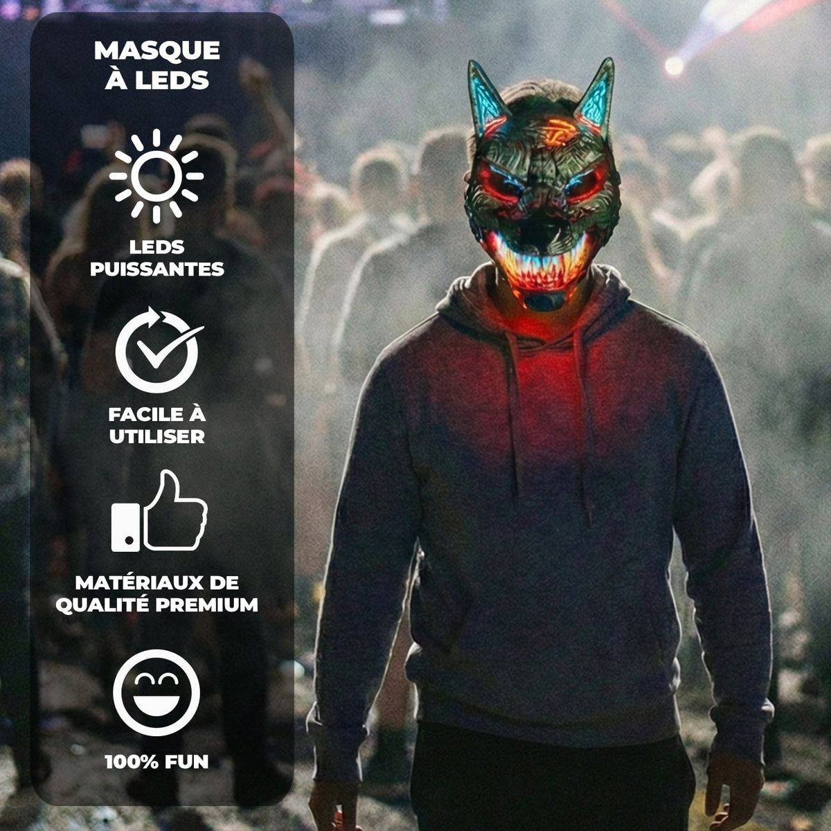 Masque lumineux LED de loup — vue 2