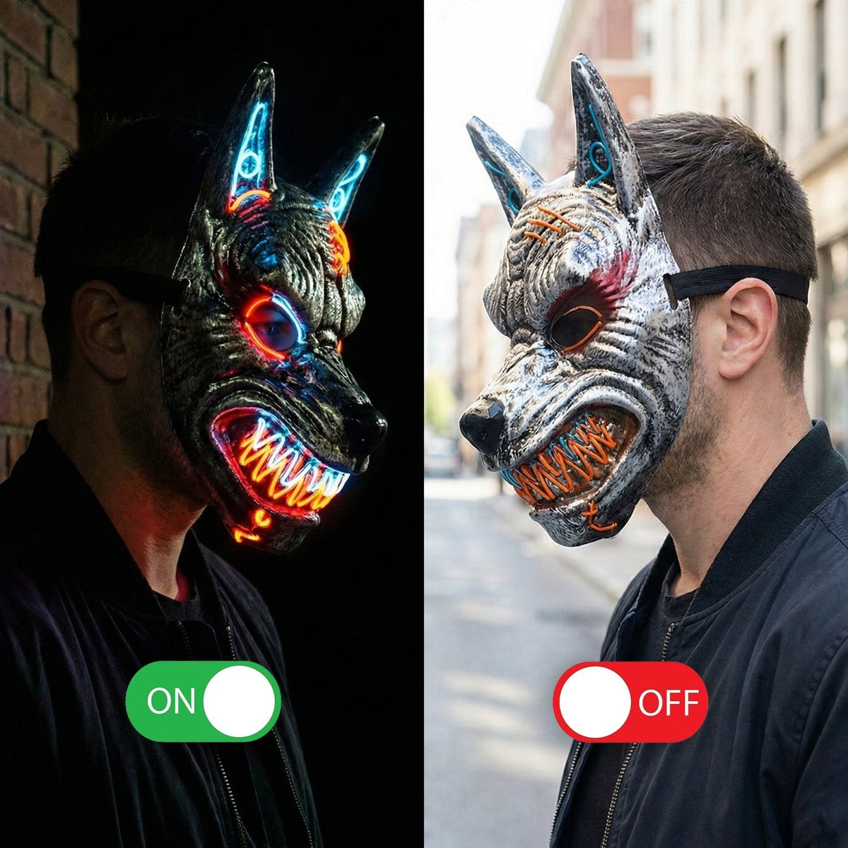 Masque lumineux LED de loup — vue 3