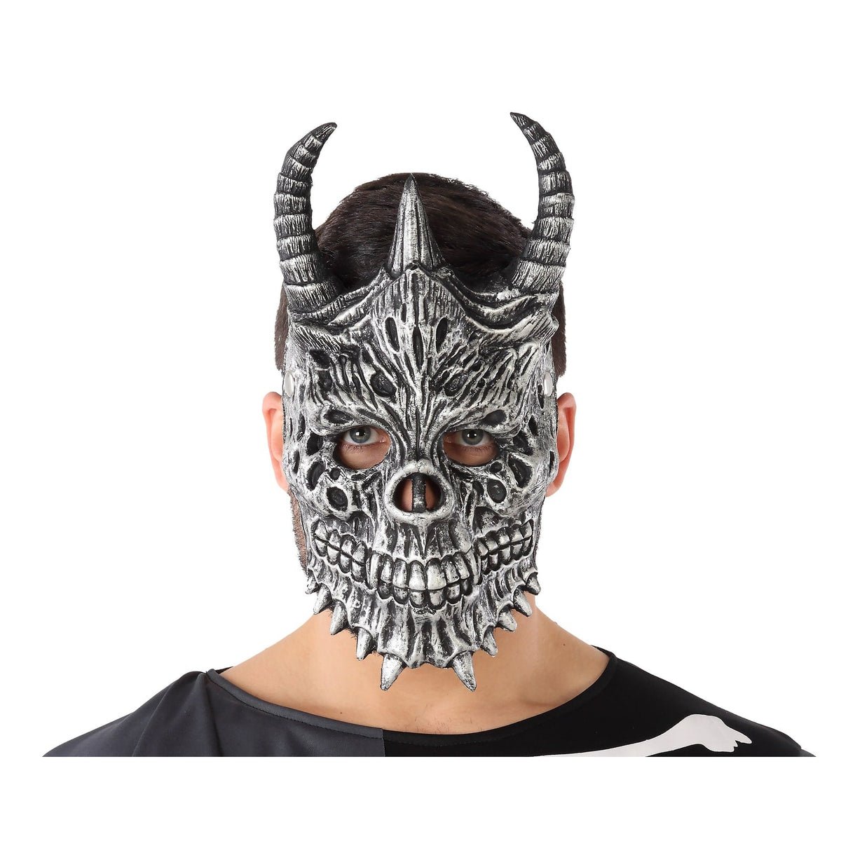 Masque de squelette argenté à cornes