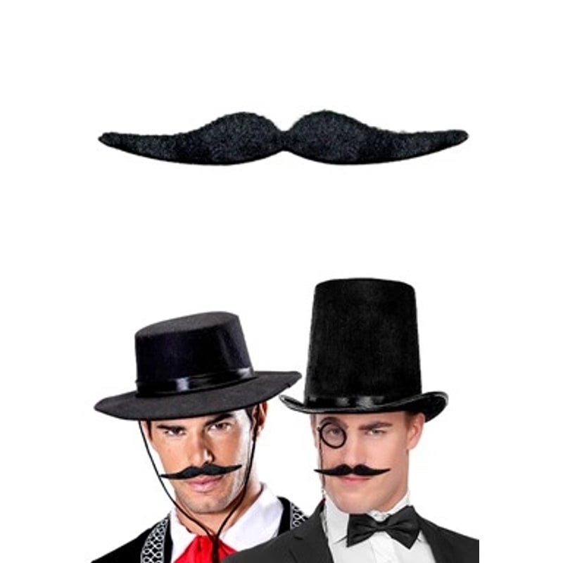 Moustache adhésive à pointes relevées, noire