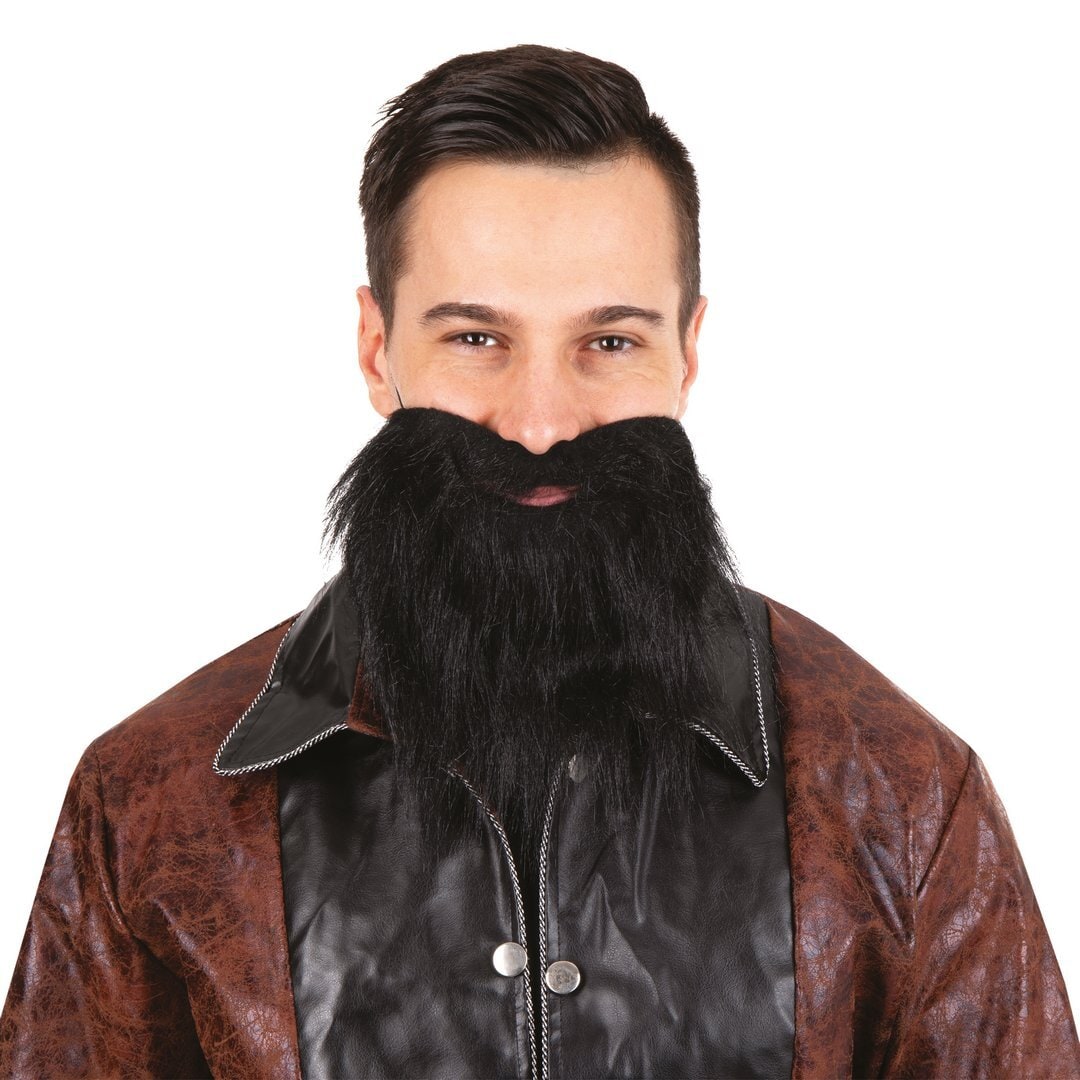 Moustache et barbe raides, noires