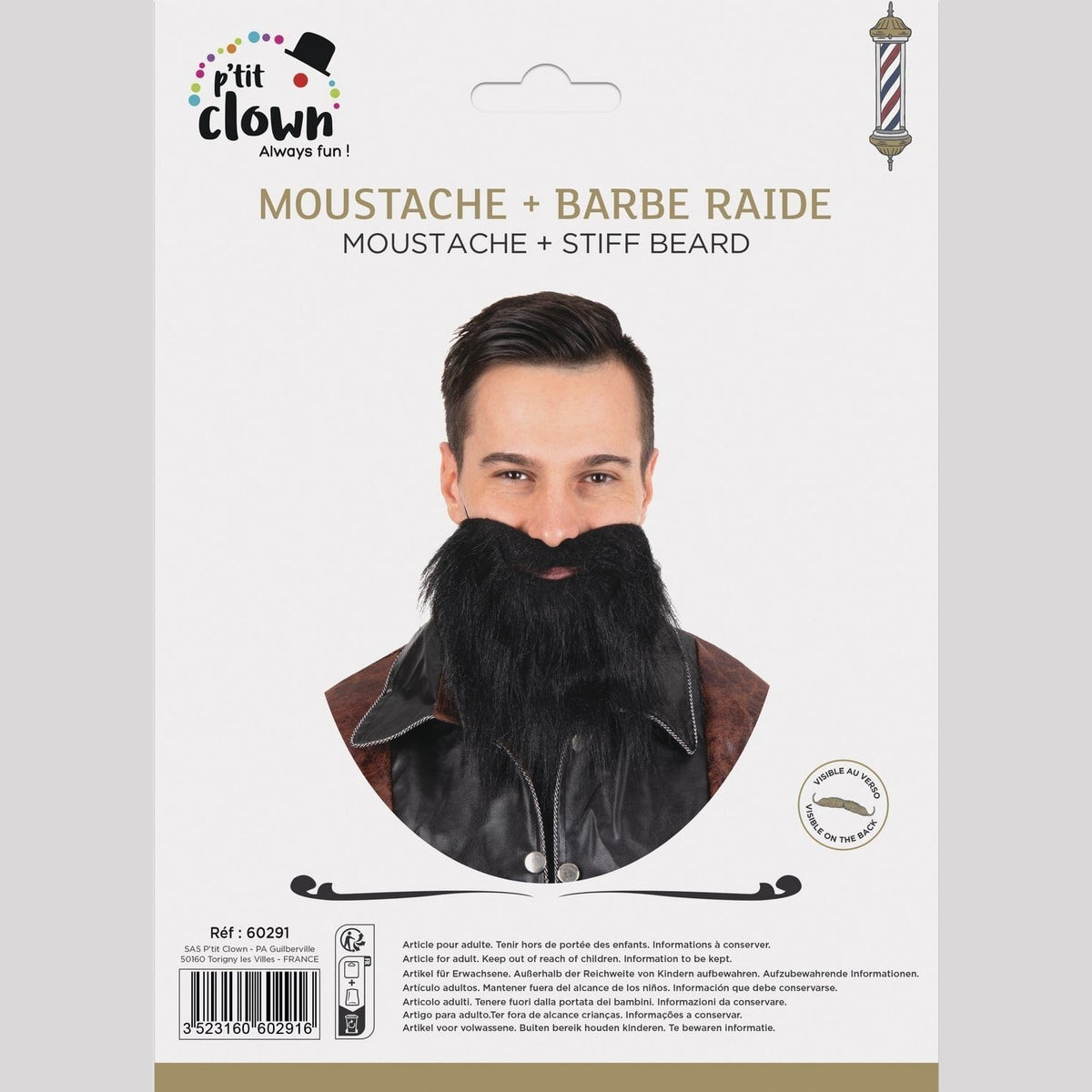 Moustache et barbe raides, noires — vue 2