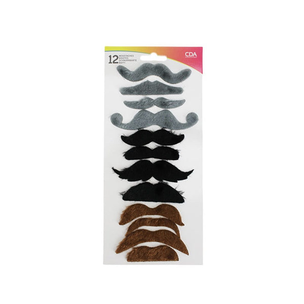 Moustaches adhésives couleurs naturelles, lot de 12