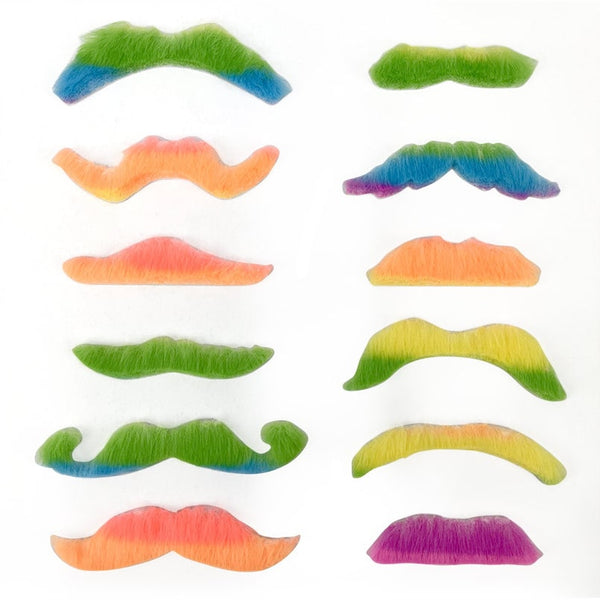 Moustaches adhésives néon, lot de 12