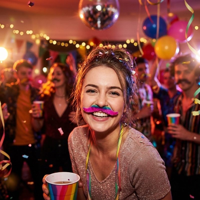 Moustaches adhésives néon, lot de 12 — vue 2