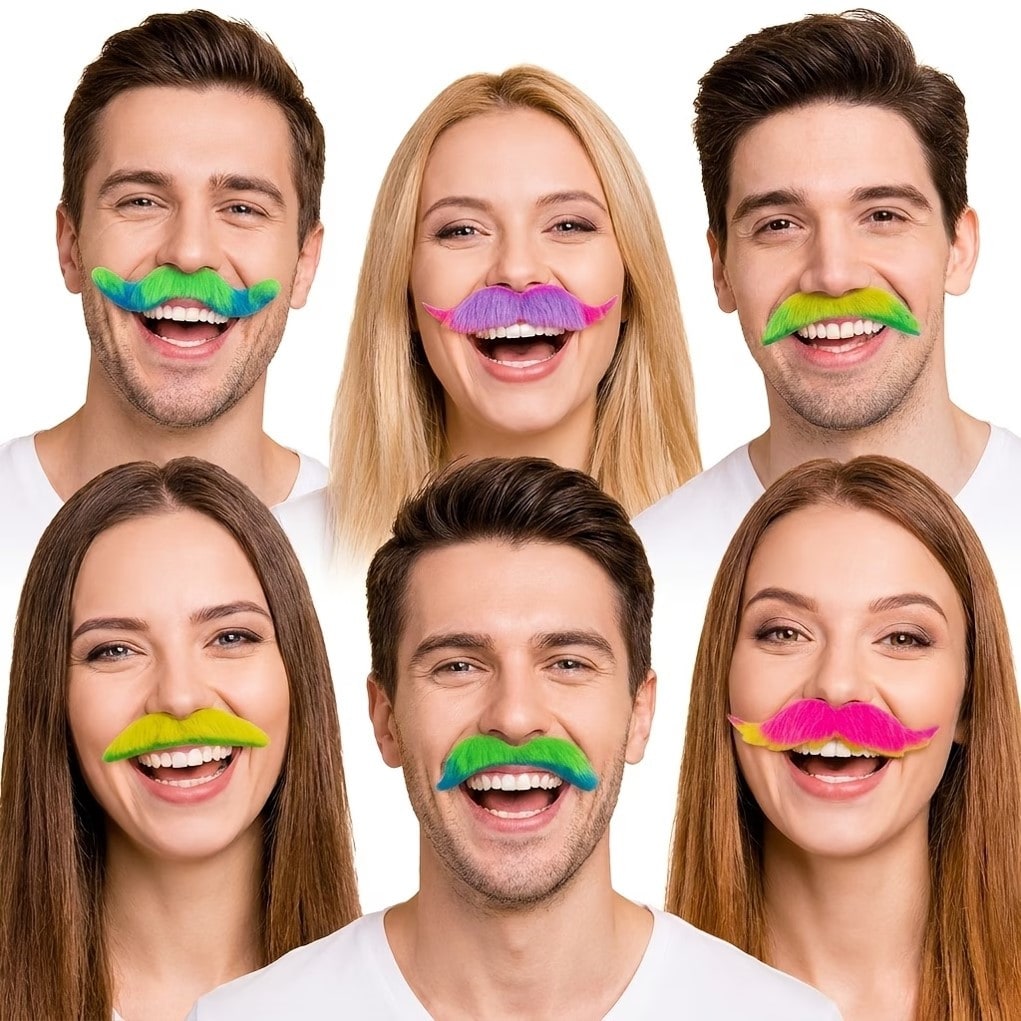 Moustaches adhésives néon, lot de 12 — vue 4
