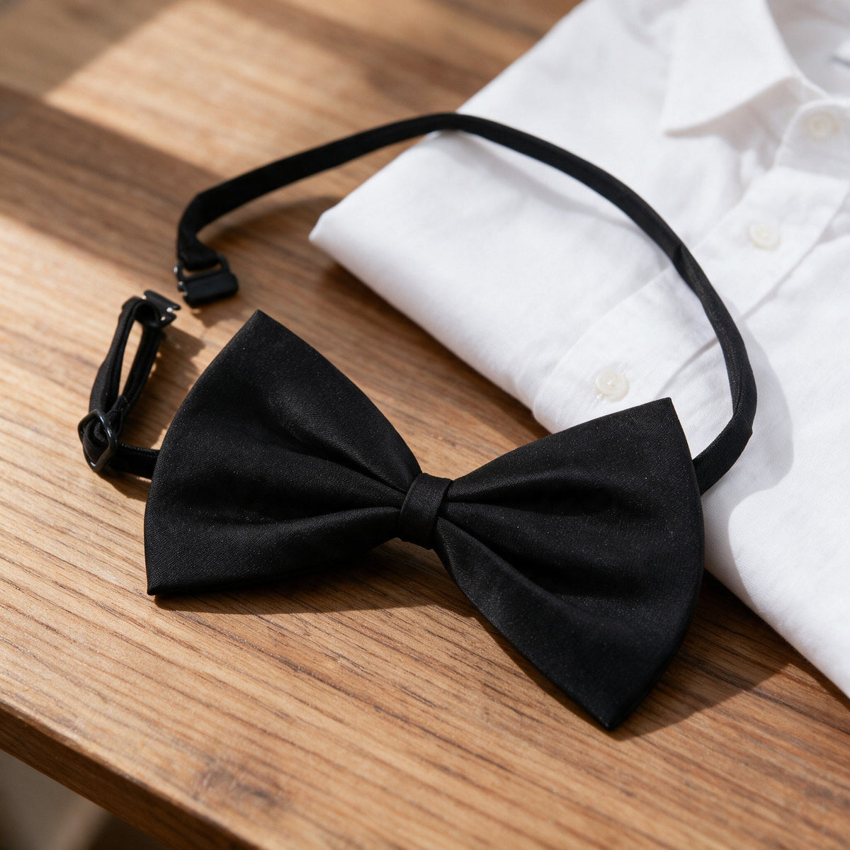 Nœud papillon noir à élastique, aussi porté en serre-tête