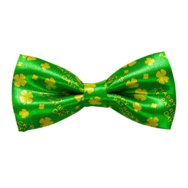 Nœud papillon vert Saint-Patrick à trèfles dorés, 12 cm