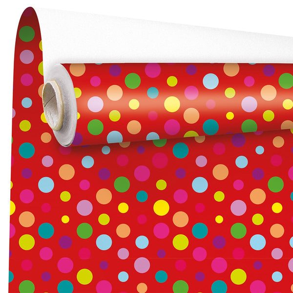 Papier cadeau à pois multicolores, 0,70 x 50 m