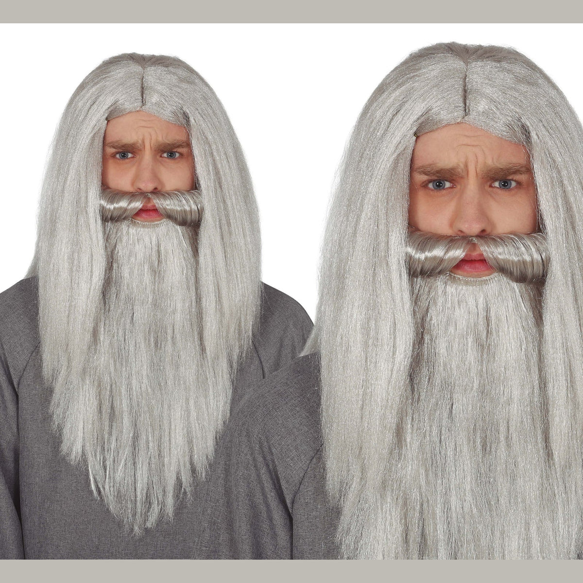Perruque et barbe de magicien, grises