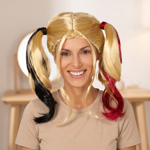 Perruque blonde à couettes bicolores, style anti-héroïne