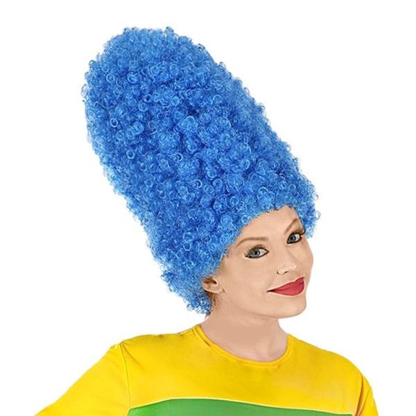 Perruque cartoon bleue, chignon haut