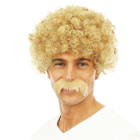 Perruque courte frisée et moustache, blonde — vue 2