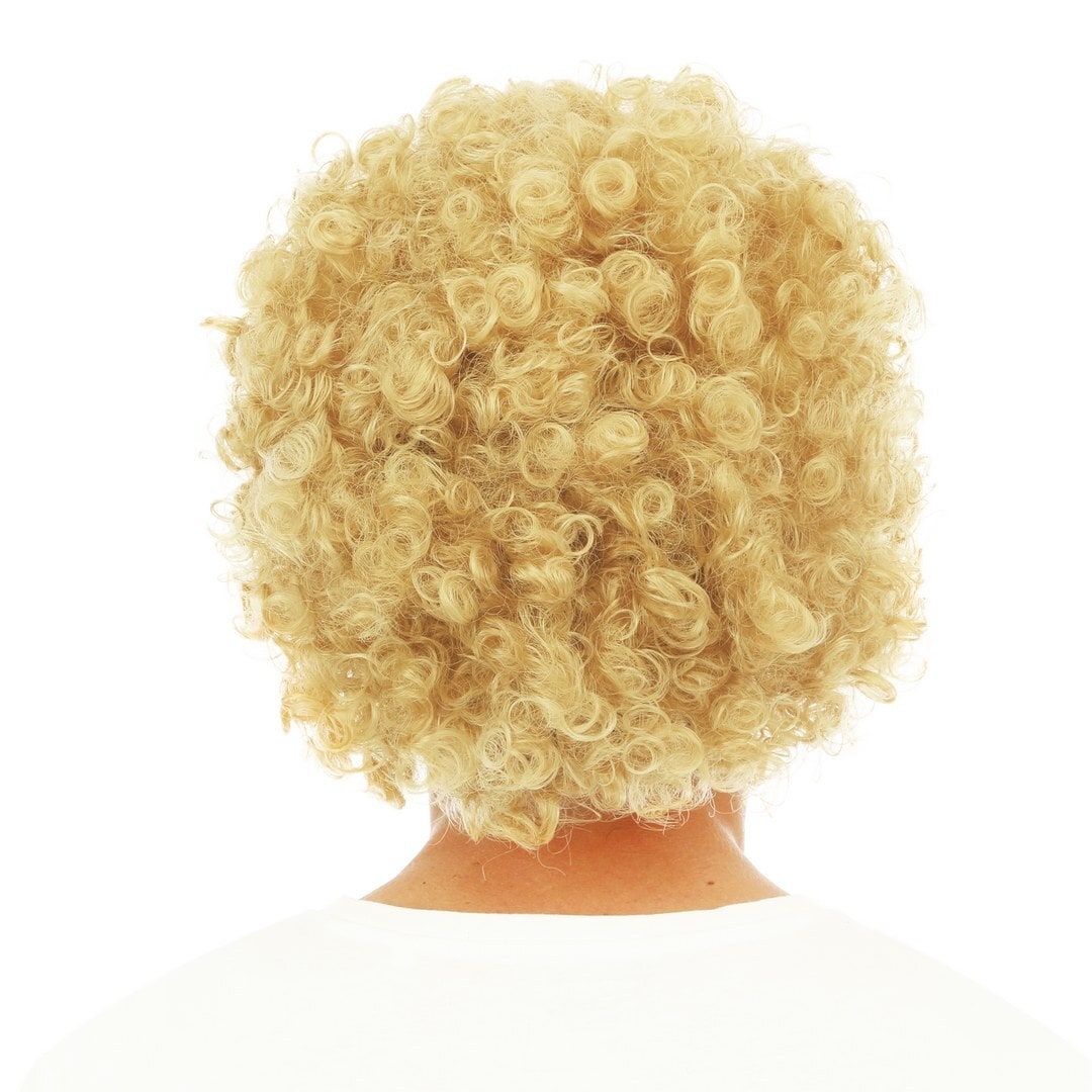 Perruque courte frisée et moustache, blonde — vue 3