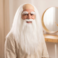 Perruque de druide avec longue barbe blanche