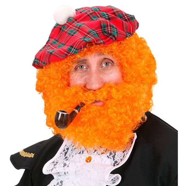 Perruque écossaise rousse frisée avec barbe attachée
