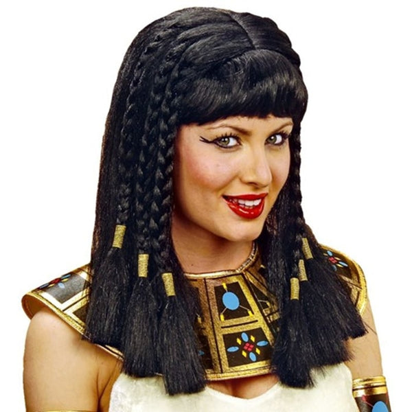 Perruque égyptienne noire à tresses dorées