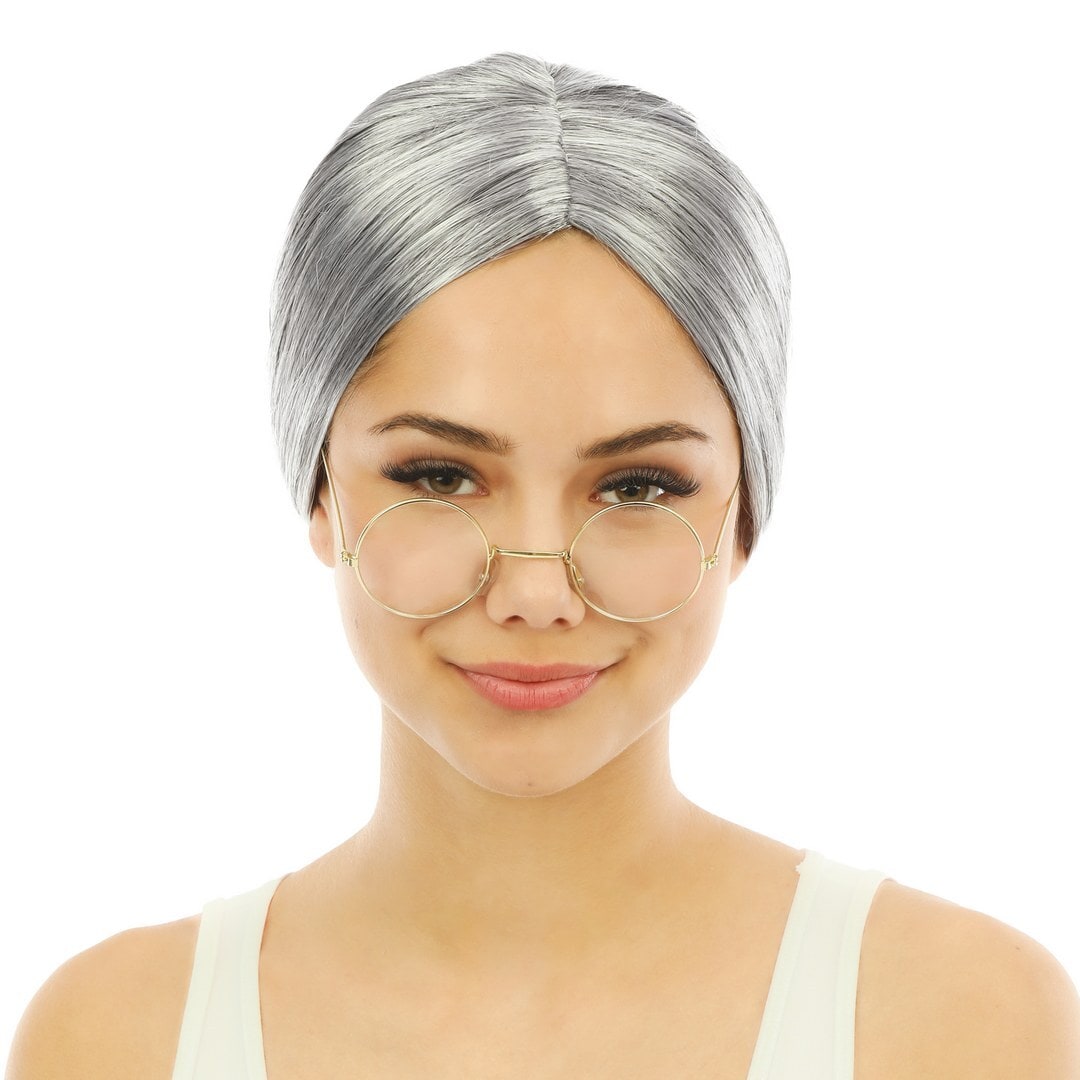 Perruque de grand-mère à chignon, grise — vue 2