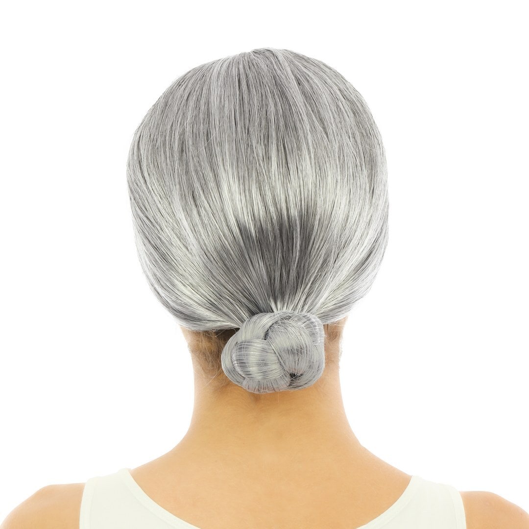 Perruque de grand-mère à chignon, grise — vue 3