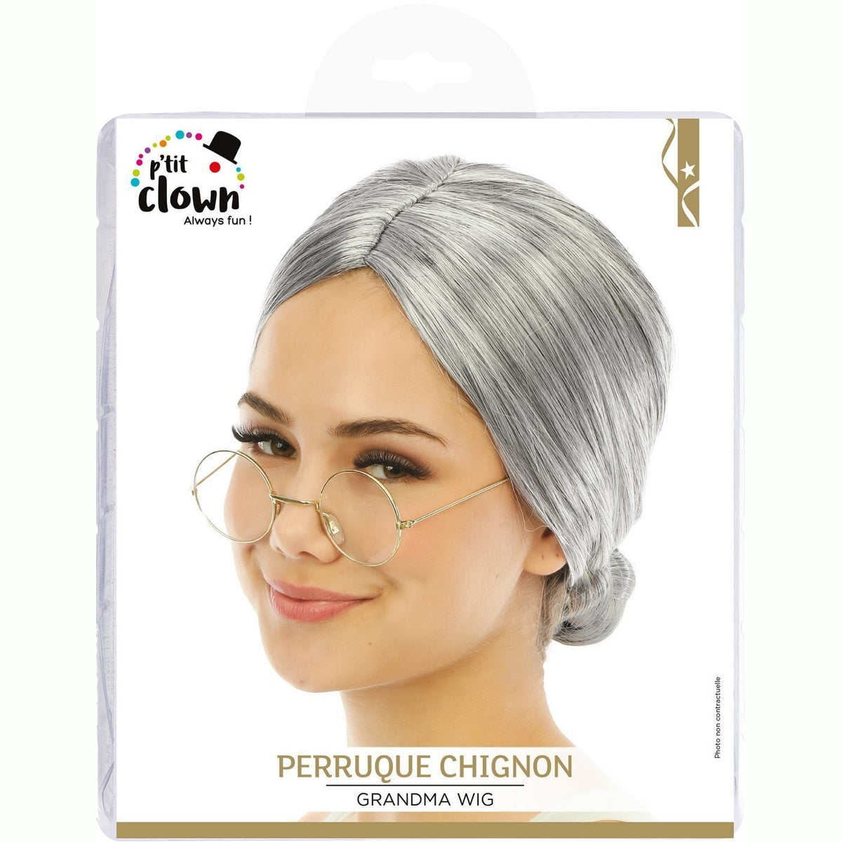 Perruque de grand-mère à chignon, grise — vue 4