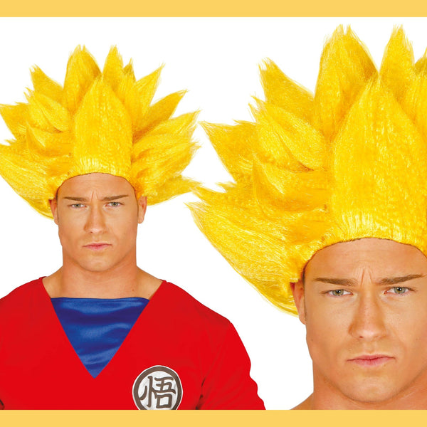Perruque jaune hérissée, style guerrier de manga