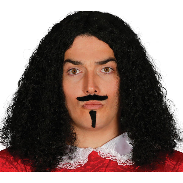 Perruque de mousquetaire brune avec moustache et barbichette