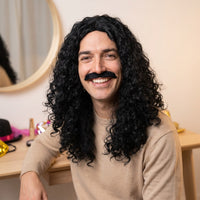 Perruque de mousquetaire brune avec moustache et barbichette
