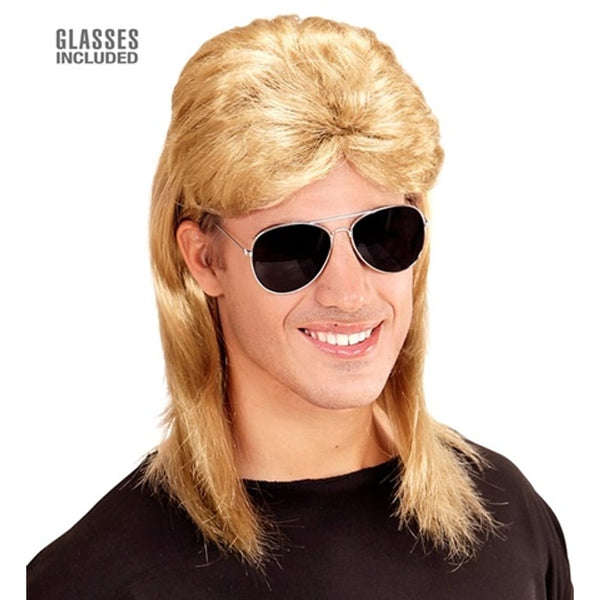 Perruque mulet châtain avec lunettes années 80