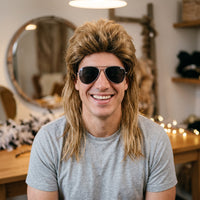 Perruque mulet châtain avec lunettes années 80