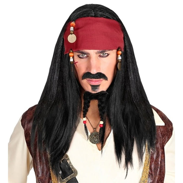 Perruque de pirate avec bandana et perles