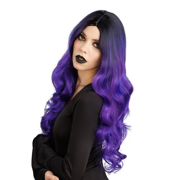 Perruque de sorcière glamour violette, longue