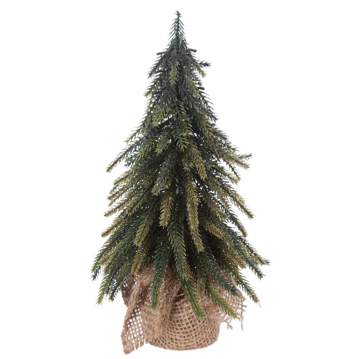 Petit sapin vert en pot de jute, 27 cm