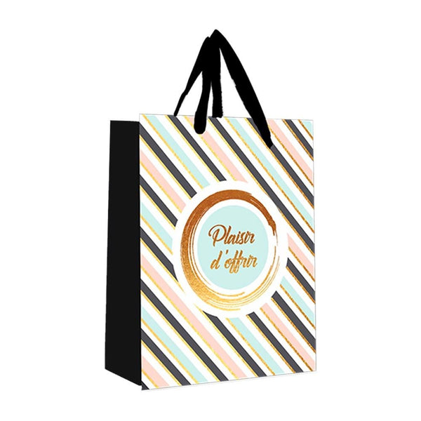 Petite pochette cadeau « Plaisir d'offrir », rayée