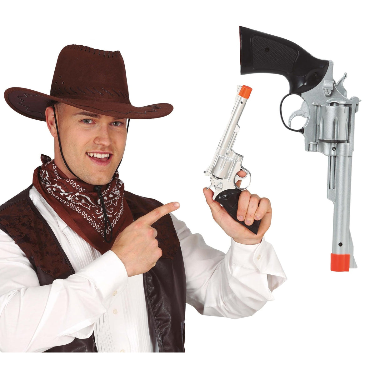 Pistolet de cowboy argenté, 32 cm
