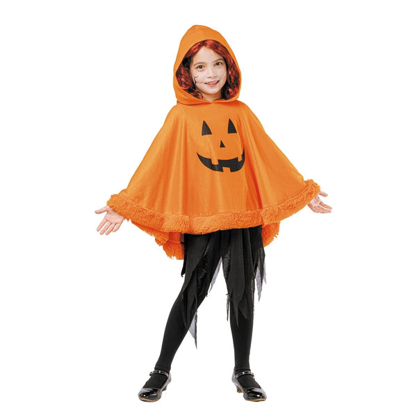 Poncho citrouille à capuche, enfant