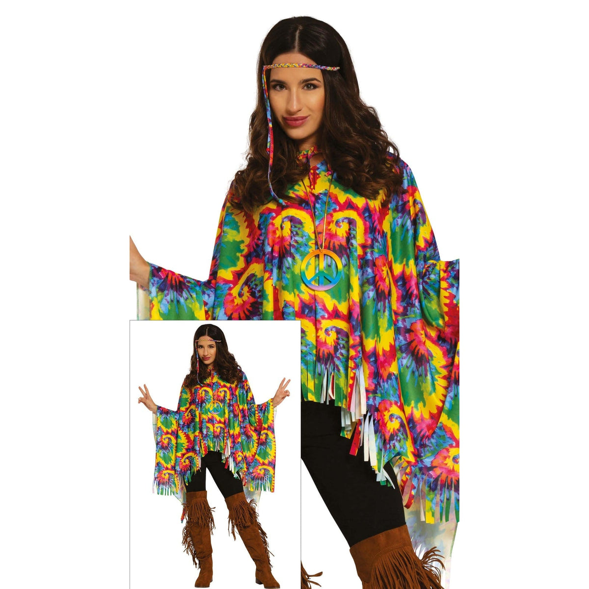 Poncho hippie multicolore, adulte