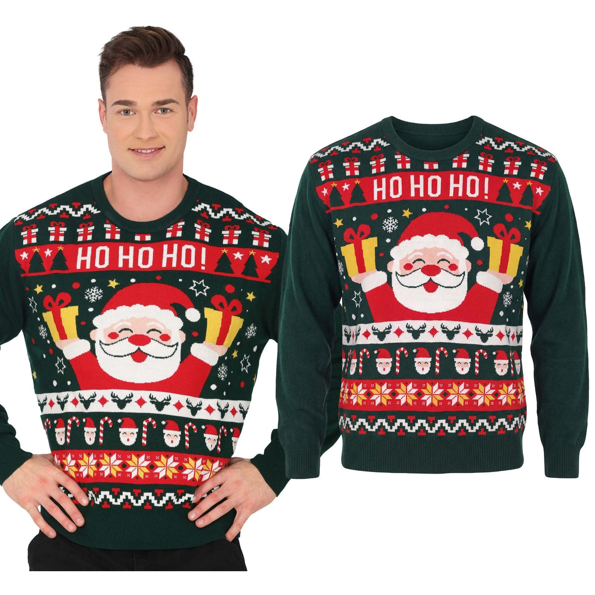 Pull de Noël vert « Ho Ho Ho », taille L