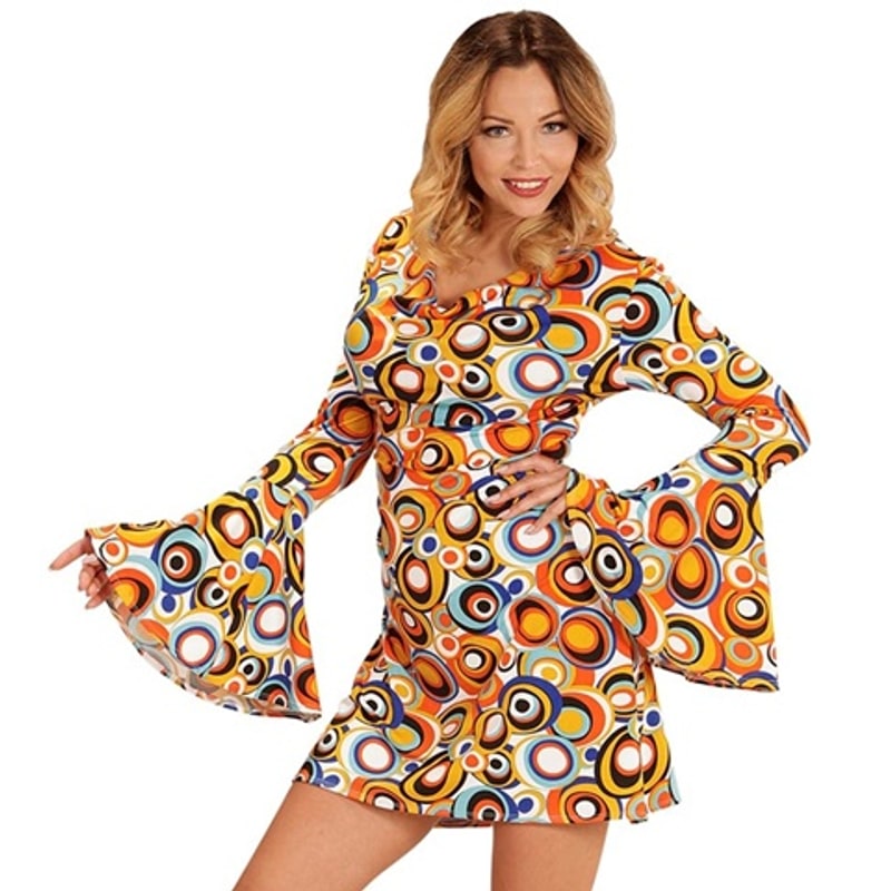 Robe années 70 à ronds orange, femme