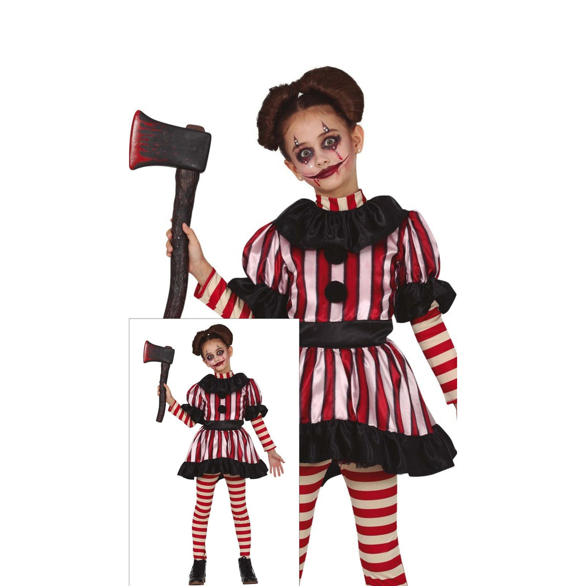 Robe de clown rayée rouge et blanche, fille