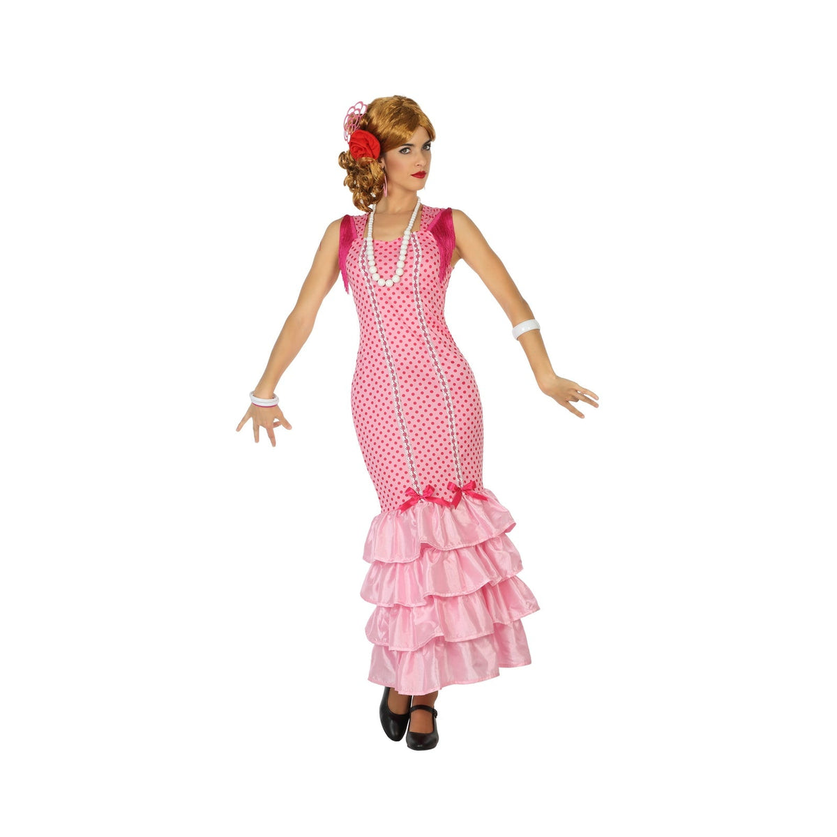 Robe de flamenco rose à pois, femme