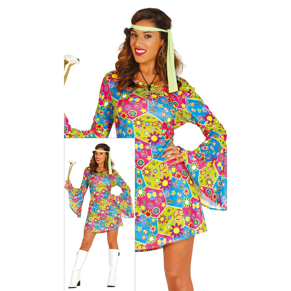 Robe hippie courte à fleurs, femme