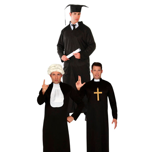 Robe noire de curé, juge ou diplômé, adulte