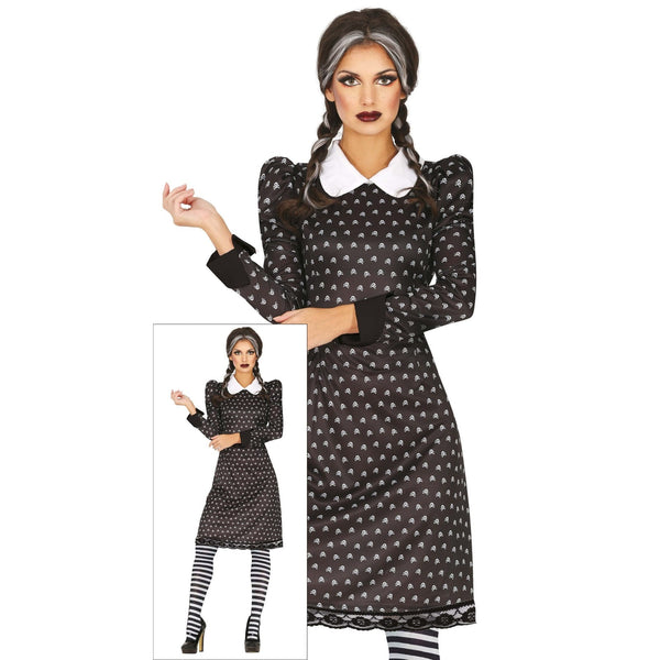 Robe noire gothique à col claudine, style pensionnaire