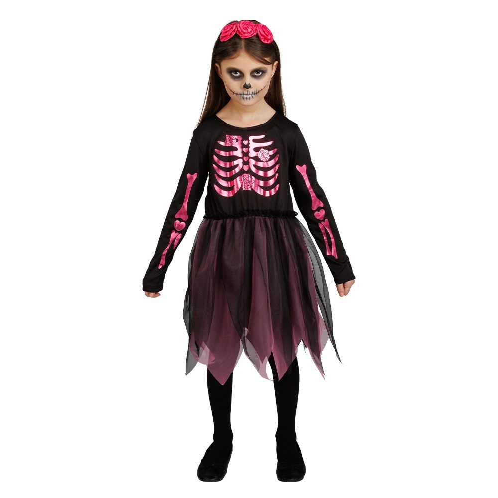 Robe de squelette rose, fille 5-6 ans