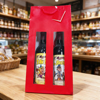Sac 2 bouteilles rouge à fenêtre et poignées cordelette
