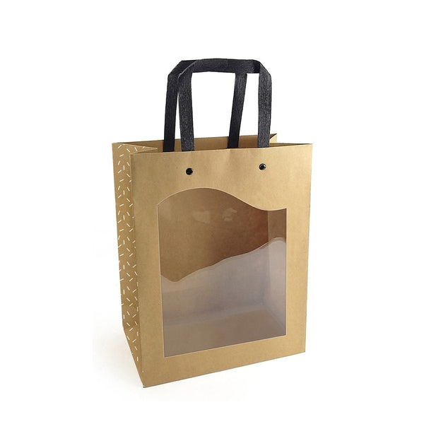 Sacs cadeau kraft naturel à fenêtre et poignées noires