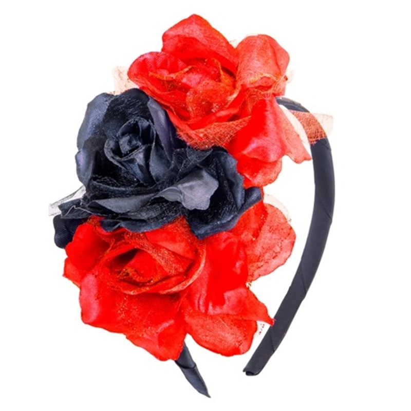 Serre-tête à roses rouges et noires